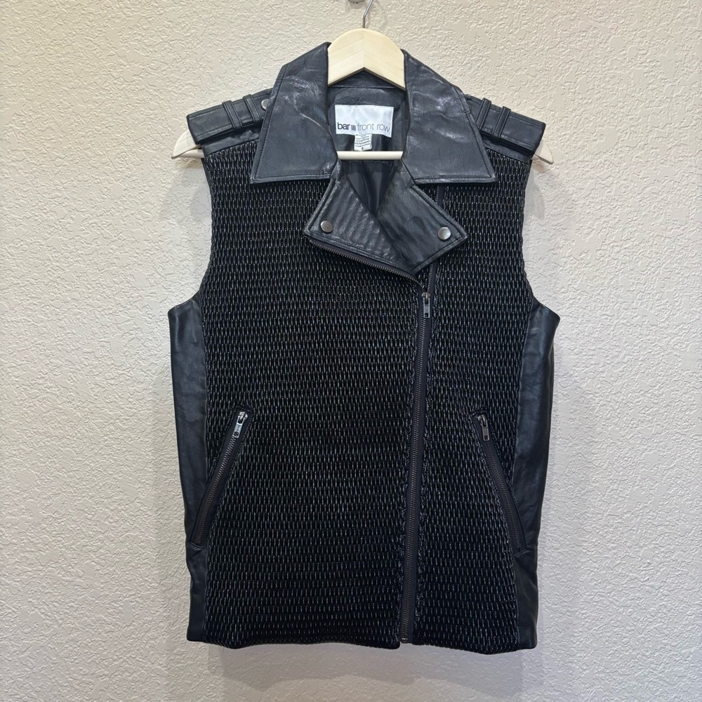 Bar III Oversized Vest Black Faux Leather Moto Jacket Small Baddie Bikercore